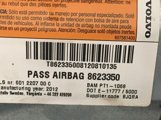 Подушка безопасности передняя правая VOLVO V50 P12 2010-2012 8623350, 8623350, A